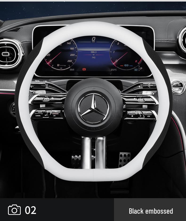 Genuine Leather Nappa Anti-Slip Steering Wheel Cover - Universal Fit, Embossed, Wear-Resistant, Comfortable for All Seasons