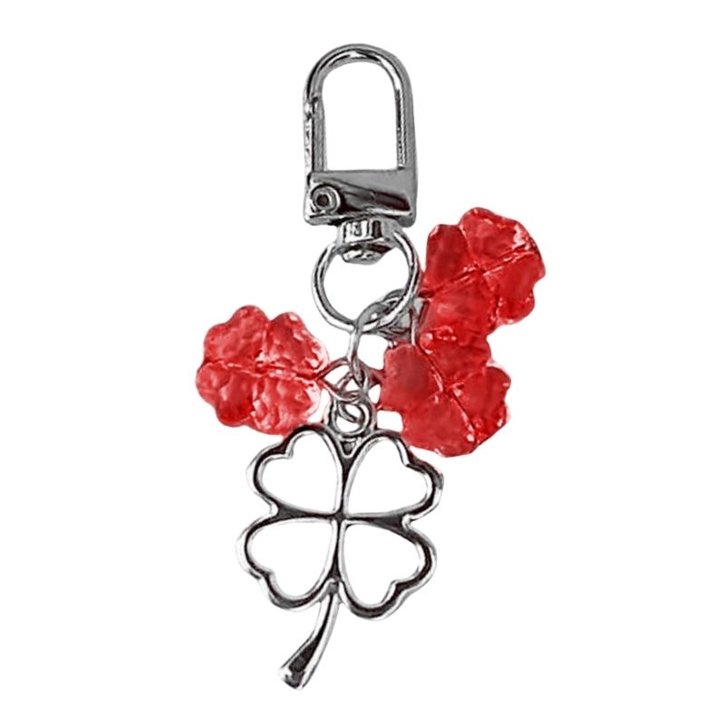 Unique Four Leaf Clovers Pendant Keychain Handmade Phone Chain Beaded Cellphone Lanyard Jewelry for Wallets and Keys