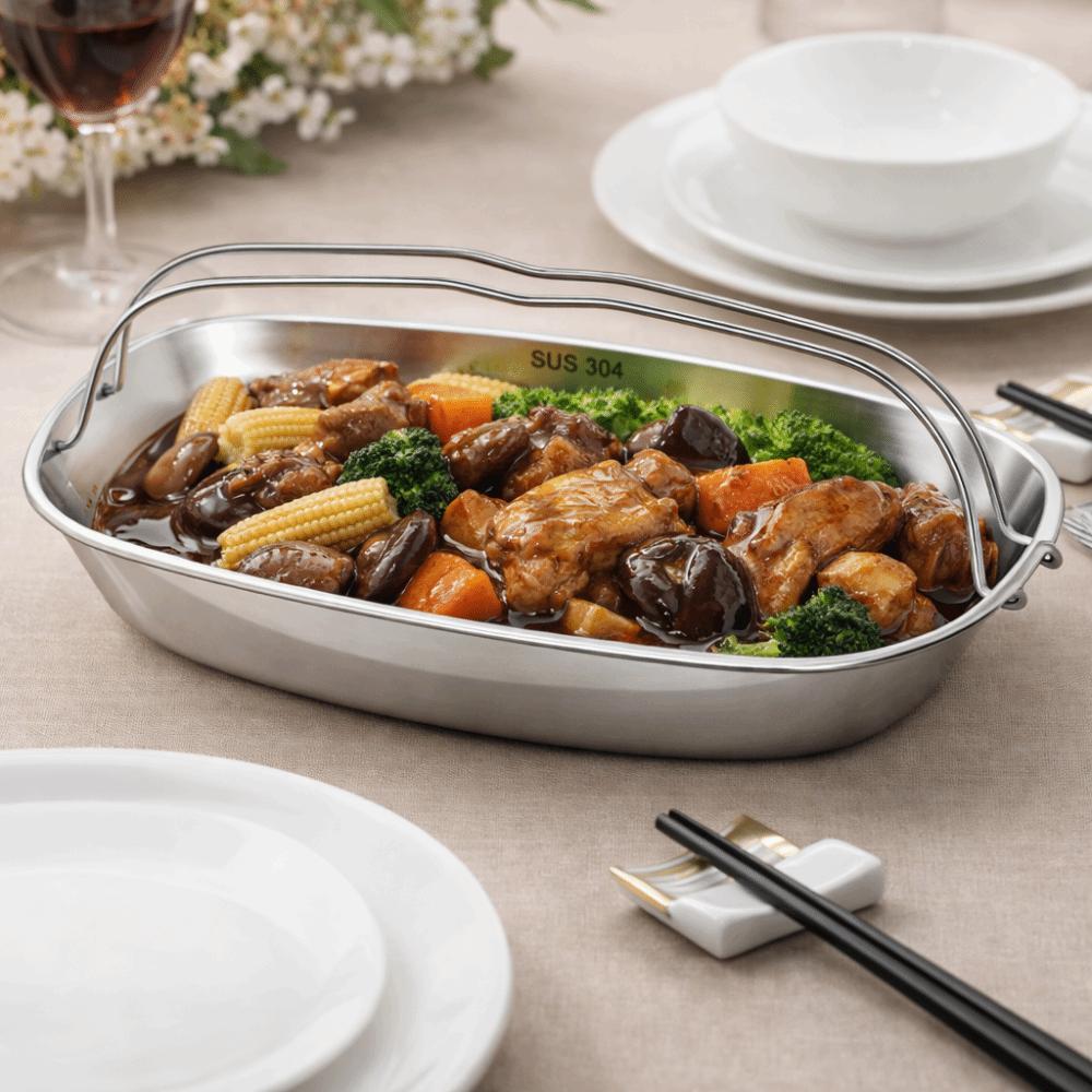 Heat-resistant Fish Serving Plate Stainless Steel Steaming Tray Durable Serving Tray  Cooking