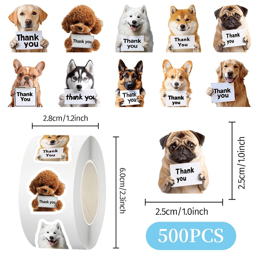 500 Puppy Thank You Stickers Roll Cute Self-Adhesive Labels For Packaging Envelope Sealing Packaging