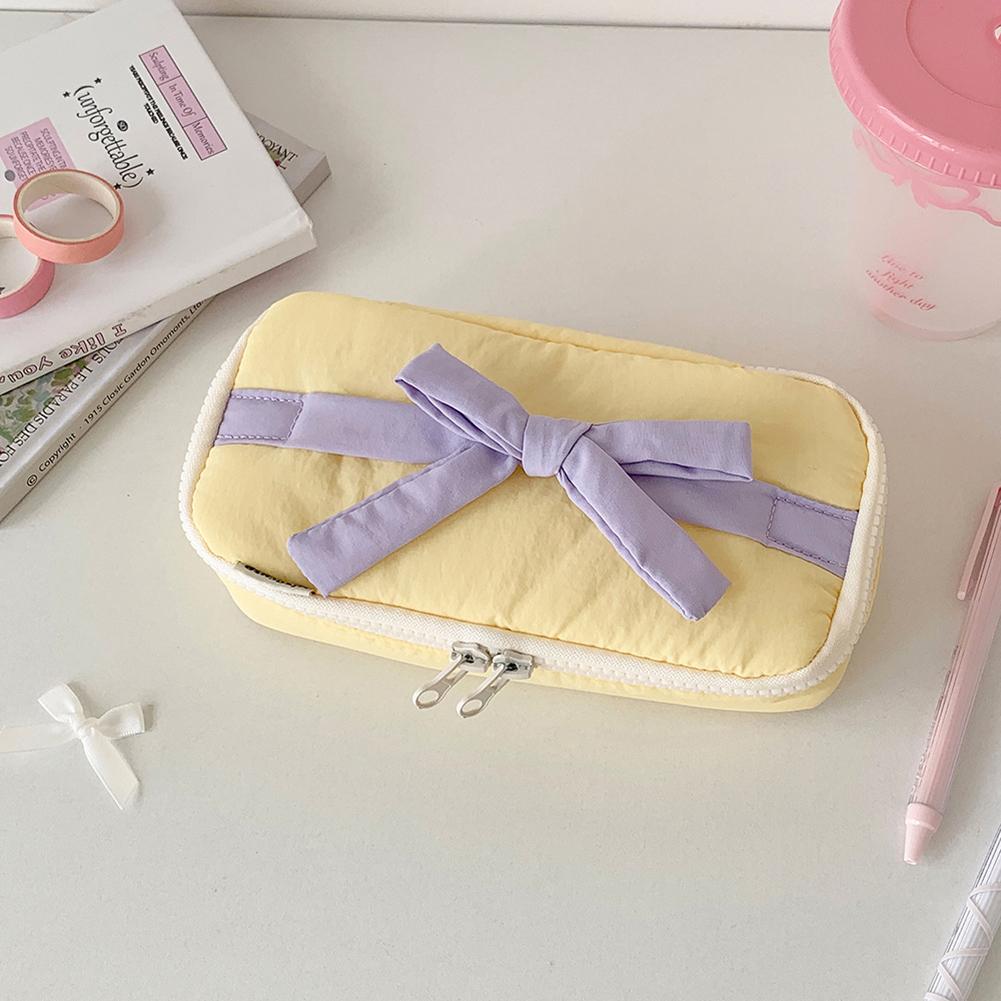 Sweet Bow Cosmetics Bag Pencil Case For Student Cute Korean Pencil Pouch Large Capacity Stationery Storage Bag Travel Supplies