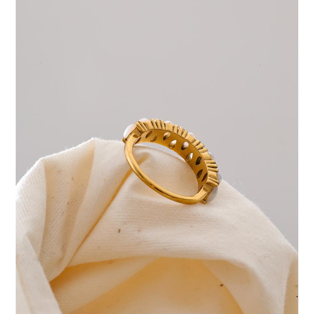 Yhpup Size 678 Stainless Steel Simulated Pearls Golden Finger Ring for Women Elegance Chic Popular Jewelry Gift PVD Plated