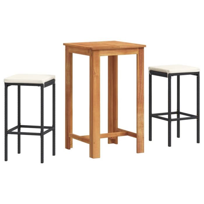 VidaXL Ensemble de bar de jardin 3 pcs noir bois massif acacia rotin, table et chaises de bar d'extérieur, ensemble de 3295267
