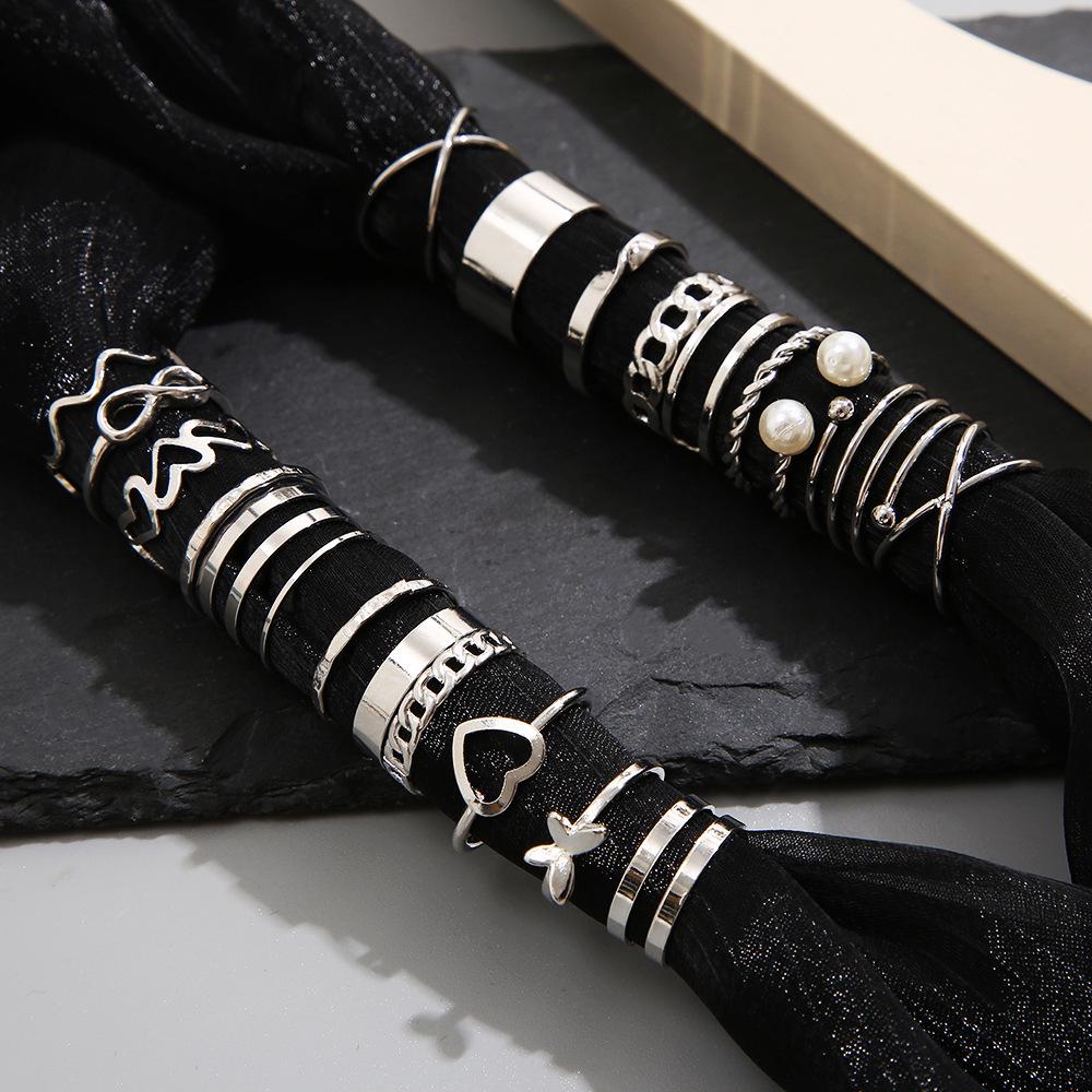 Ensemble de 22 bagues ouvertes multi-articulations: Motifs Cœur & Papillon pour Femmes