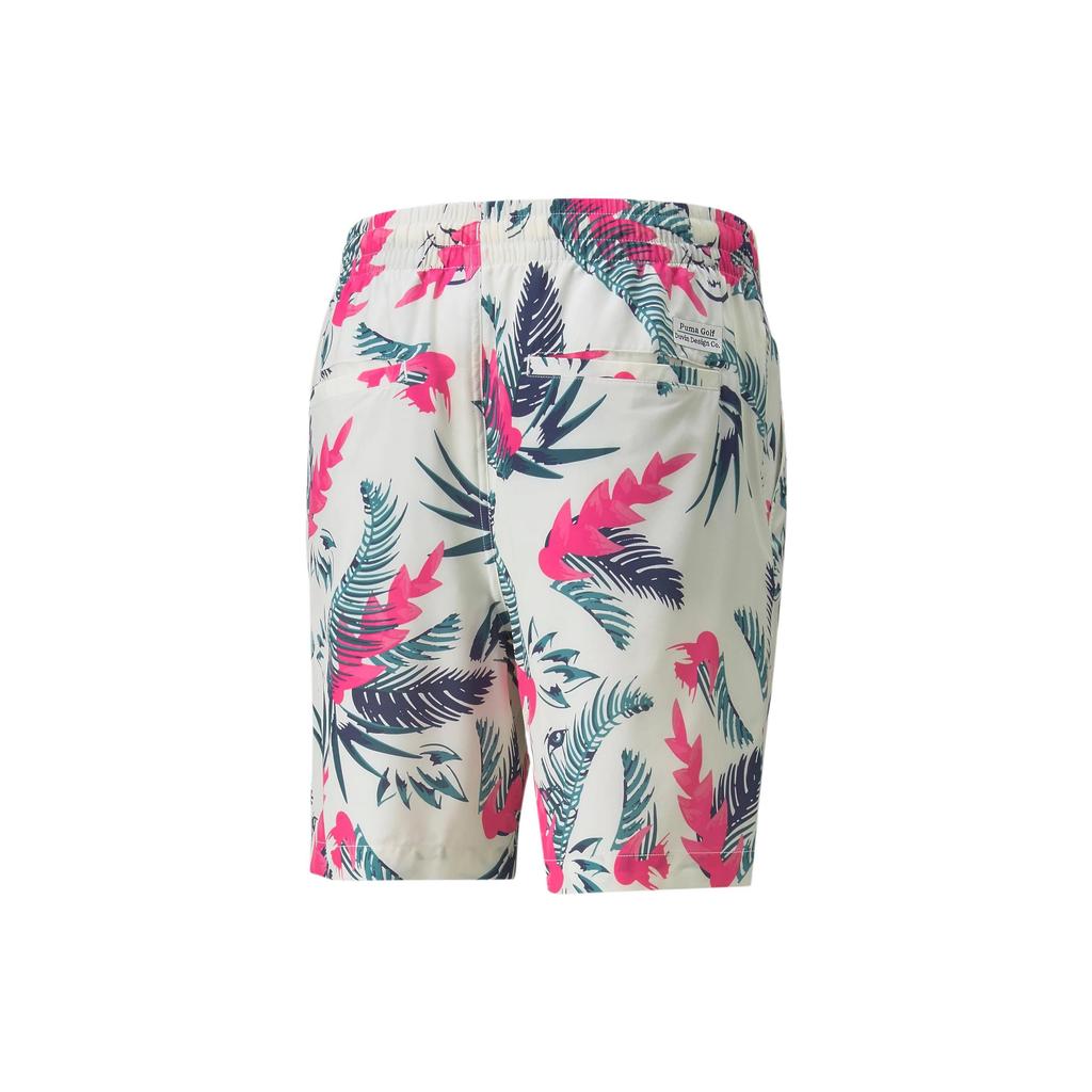 Puma X Duvin Collaboration Plant Floral Print Lace-Up Straight Leg Shorts Men shorts White 534085-01