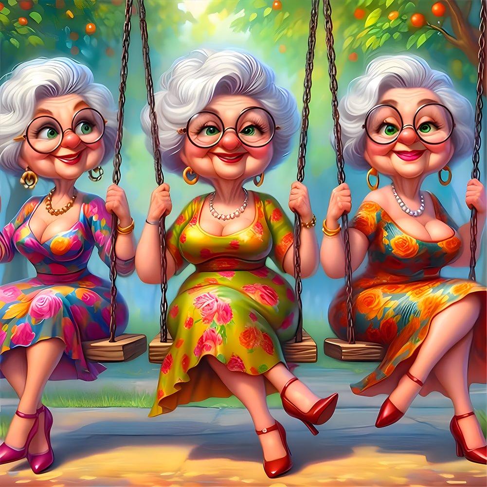 

DIY алмазная живопись, новинка 2024, комплект для вышивки крестом, мультяшная забавная картина старушки, мозаика, алмазная вышивка, украшение дома J3945 round 30x30cm красный