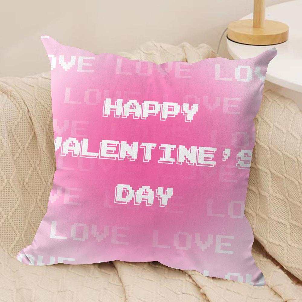 Cute Valentine's Day Cushion Cover Silky Short Plush Double-Sided Printed Pillow Case for Sofa All Seasons Home Decor Gift
