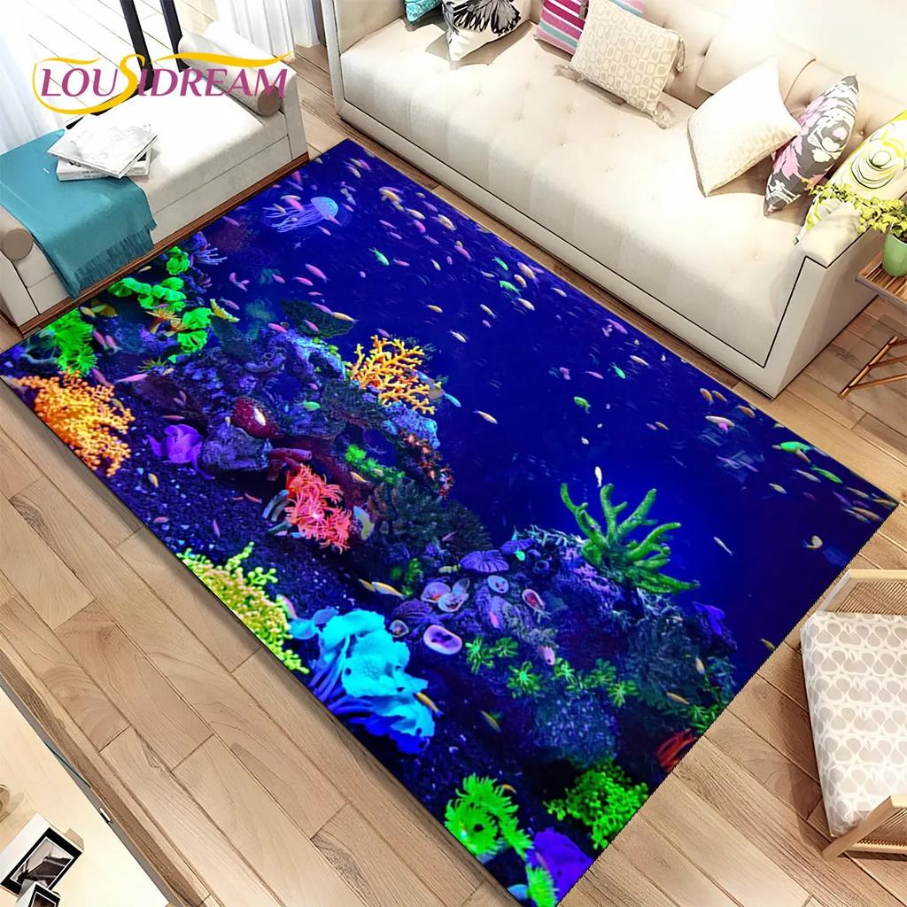 3D Seabed Underwater World Dolphin Turtle Area Rug,Carpet Rug for Living Room Bedroom Sofa Doormat,kids Play Non-slip Floor Mat