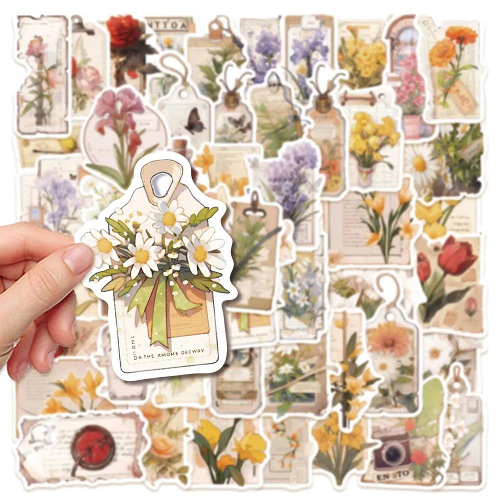 10/30/50pcs Vintage Flower Postcard Plants Stickers Art Aesthetic Cartoon Decals Scrapbook Phone Suitcase Graffiti Sticker Decor