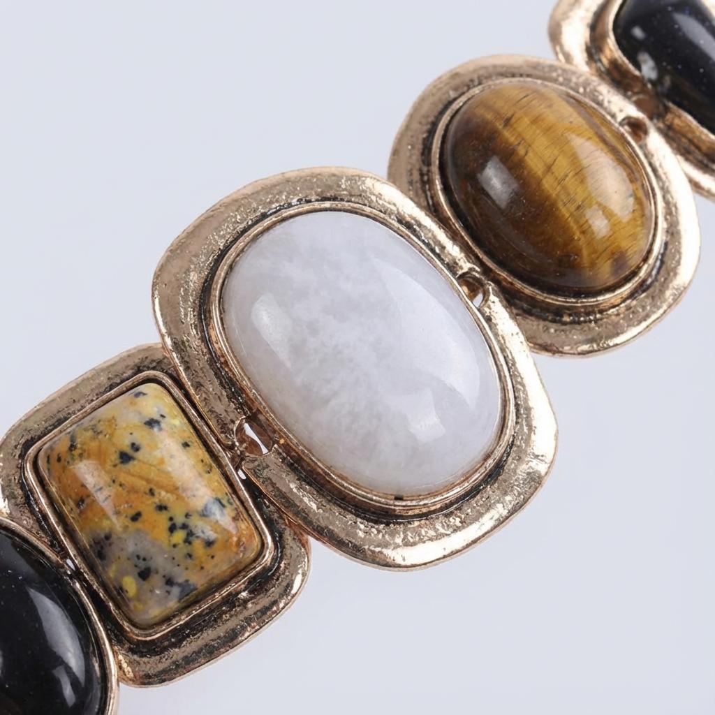 Bohemian Handmade Resin Stones Bracelets for Women Punk Vintage Metal Gold Plated Irregular Bracelet Daily Wear Party Jewelry