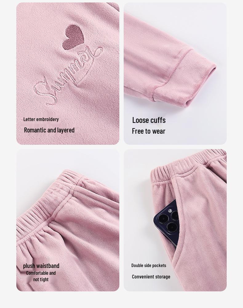 Doppelseitiges Fleece-Pyjama-Set für Damen - Winter, Dickes Samt, Langärmelig, Rundhals, Locker, Lässig, Für Draußen
