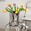 Silver Plated Ceramic Vase Desk Decoration Creative Pleated Vases Decorative Flowers Pots Flower Arrangement Modern Home Decor