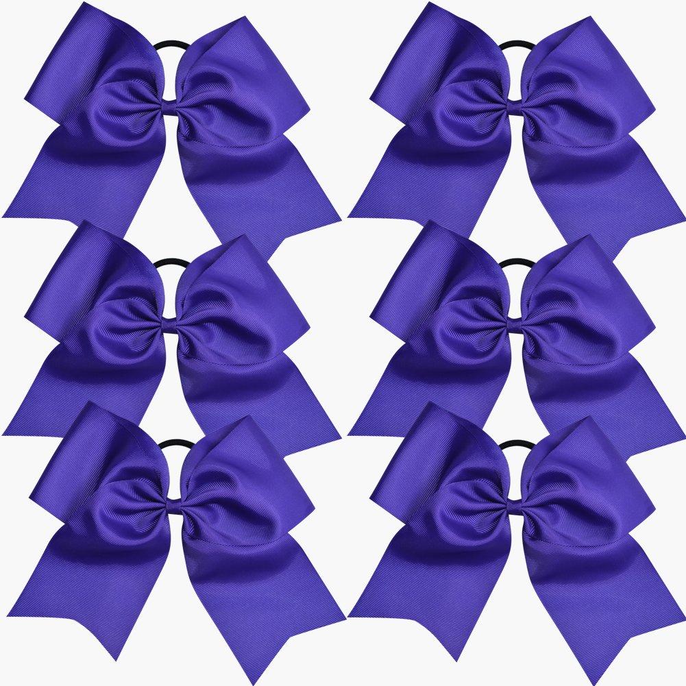 

6 Large Cheer Bow Cheerleading Bows Big Hair Bows with Ponytail Holder Jumbo Classic Accessories for Teens Women Girls Softball Cheerleader Sports Regal Purple