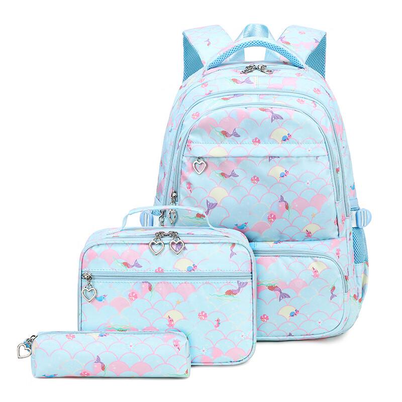 Girls Ocean Print 3-Piece School Backpack Set Large Capacity