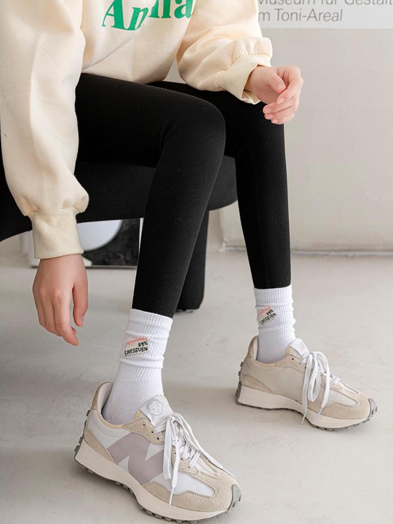 Autumn and winter style plus velvet and thickened nine-point pants high waist tummy-control trousers outer wear lambskin leggings