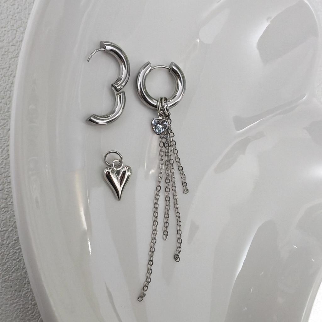 Asymmetrical Love Fringed Chain Earrings, Creative Niche Design a Two-wear Earring