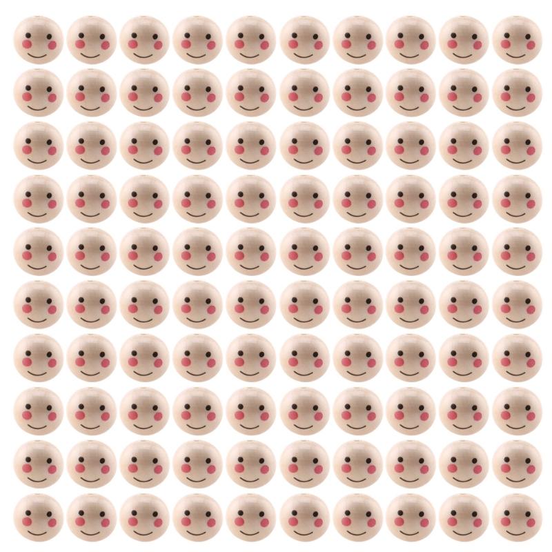 

100 шт. Натуральные деревянные бусины Круглые бусины-разделители Улыбающееся лицо Голова куклы Бусина DIY Материалы для изготовления ювелирных изделий Браслет Ожерелье 1
