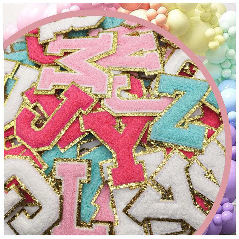 4Pcs Chenille Letters Patches Embroidery Iron On Letters Patch Appliques For Clothing Sticker Diy Accessories Large Size: 8.2Cm