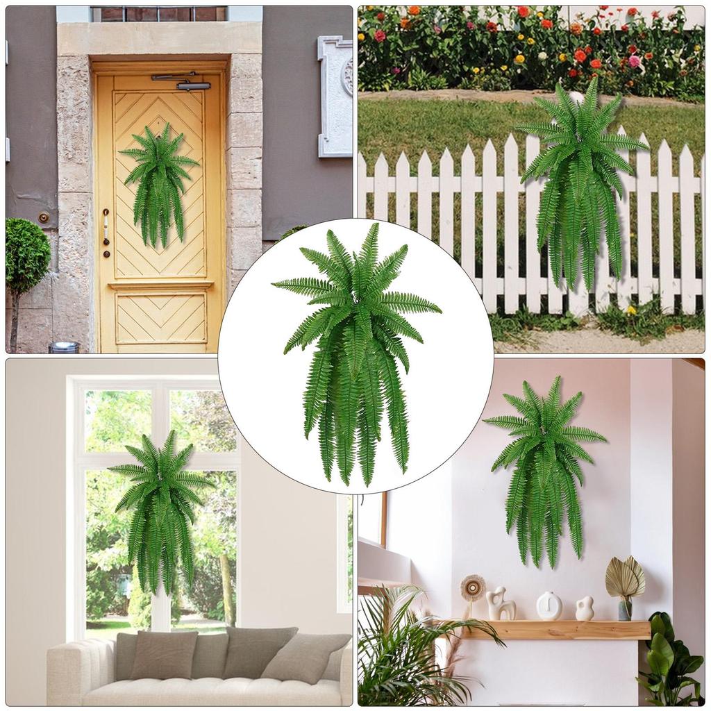 Artificial Boston Fern Fake Plastic Plants Greenery Decorations 18 Branches Faux Ferns For Outdoor Garden Decor Waterproof