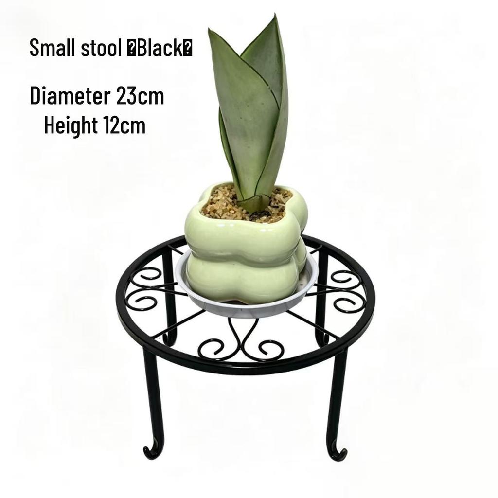 Floor-Standing Wrought Iron Flower Stand for Living Room, Balcony, or Outdoor Use - Cream Style Succulent Storage Rack.