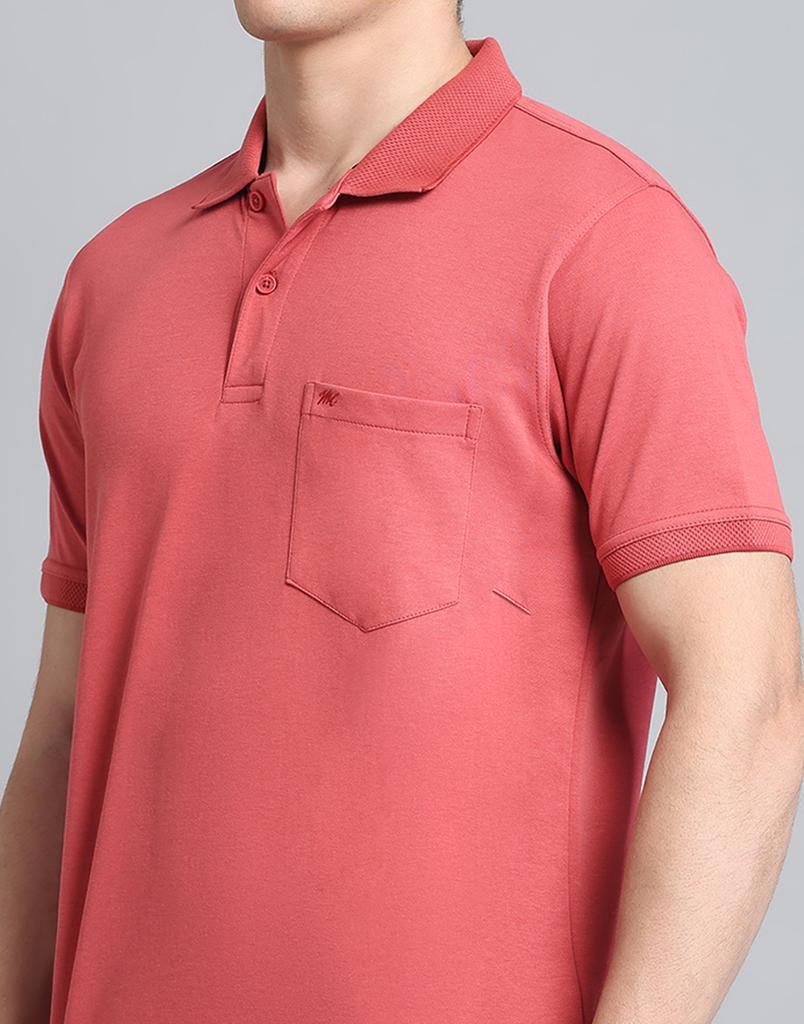 MONTE CARLO Mens Solid Rust Collar Neck Half Sleeve T-Shirt