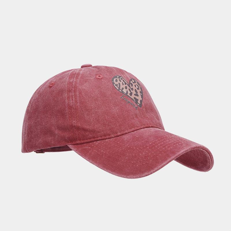 Leopard print love heat transfer baseball cap women's trendy retro fashion cap men's personalized sun hat