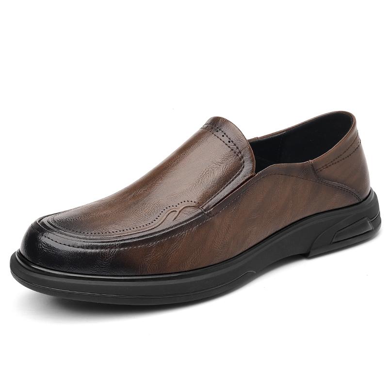 Fashion High End Brand Men's Leather Casual Shoes Massage Soles Comfortable Commuting Walking Shoes Simple Trendy Men's Business Shoes