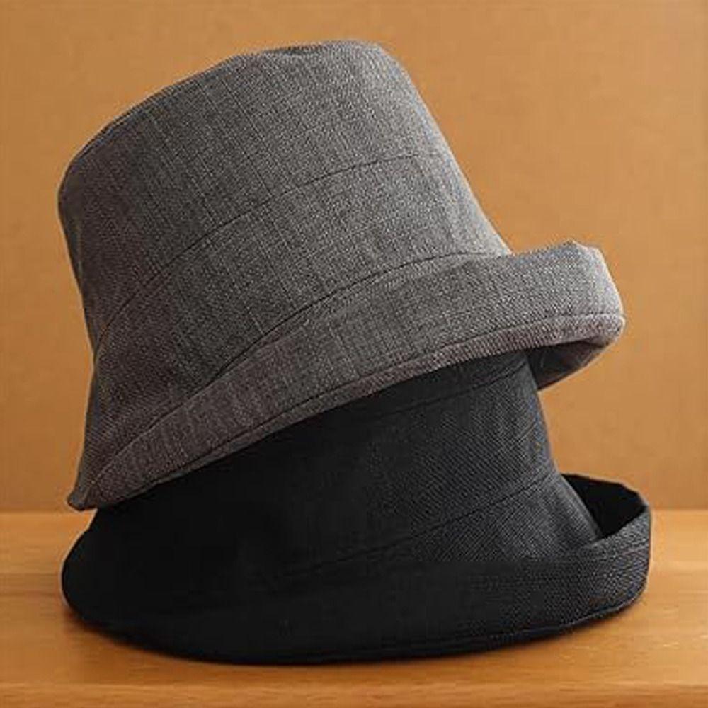Anti UV Bucket Cap Linen Fedora Hat Casual Fisherman Hat  Outdoor Sports