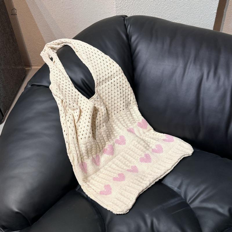 Ins Knitted Love Tote Bag Small Fresh Simple Fashion Woven Bag Personalized Foreign Style Shoulder Bag