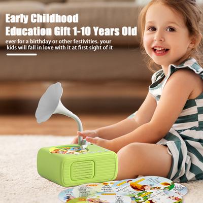 Gramofone de brinquedo infantil com 96 cartas Educação infantil Fonógrafo História Música