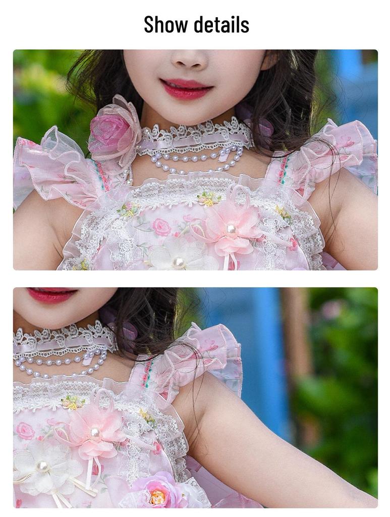 Girls' Pink Lolita Princess Dress - Summer Floral Birthday Gown