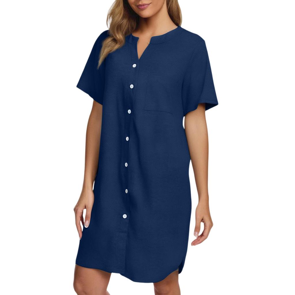 Women's Casual Fashion Sexy Short Sleeve Short Solid Color Nightgown Dress