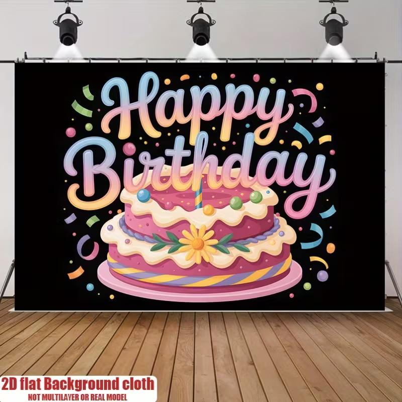 2D Colorful Confetti & Cake Birthday Photography Background
