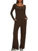 European & American Women's Solid Color Long-Sleeve Two-Piece Button Round Neck Pants Set