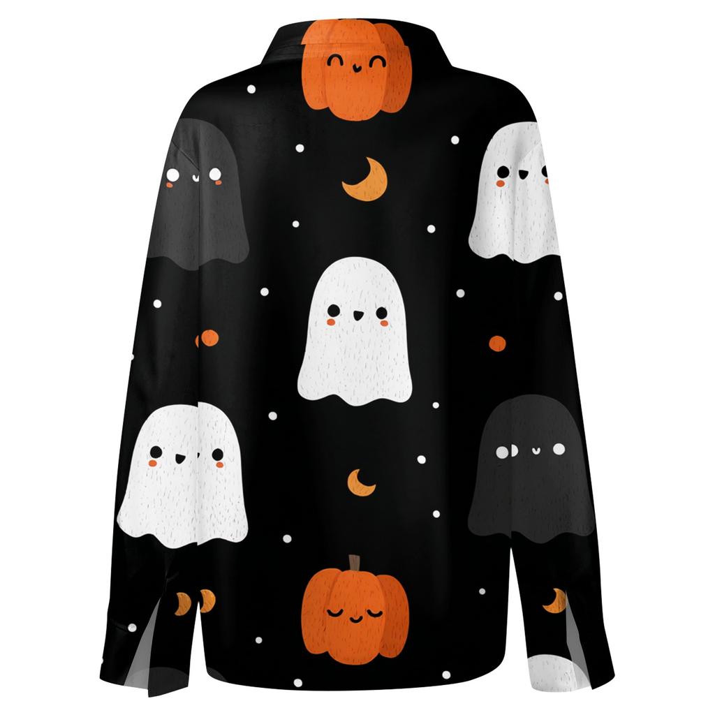 Women's Halloween Printed Casual Half-Open Collar Long Sleeve Shirt