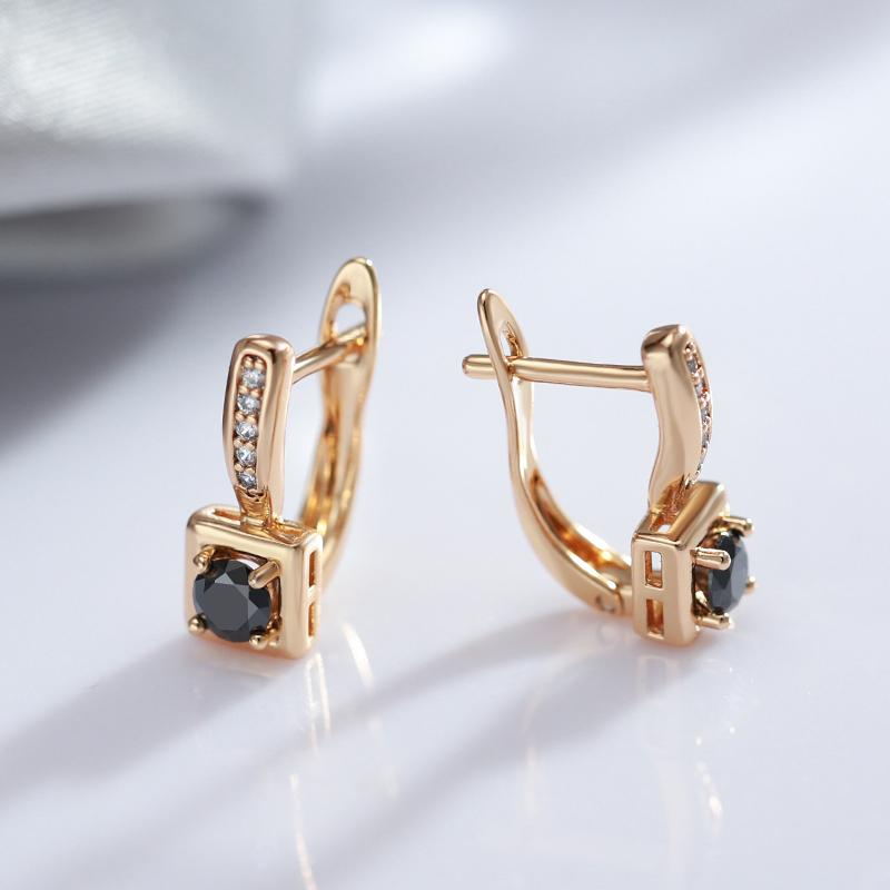 New Simple Natural Zircon Square Earrings For Women Daily Fine Jewelry  Rose Gold Color English Lock Clip Earrings