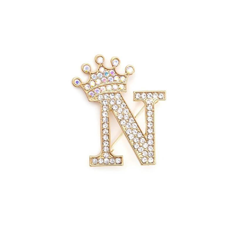 1 Pièce Broches pour Femmes & Hommes Broche Initiale Épingle de Col Strass Cristal Mode A-Z Ton Doré Épingle Corsage