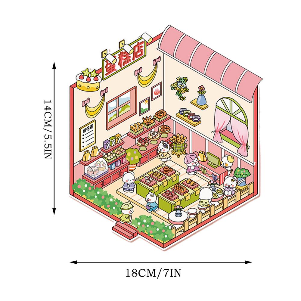House Stickers 3D Miniature Scene Visual Cartoon Stacking Stickers Gift for Kid Child Baby Student Stress Relief Decoration Tool