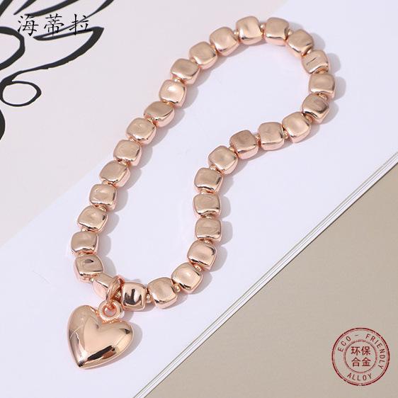 New Rose Gold-plated Love Bracelet, Fashionable and Environmentally Friendly Alloy Heart-shaped Pendant Women's Versatile Bracelet
