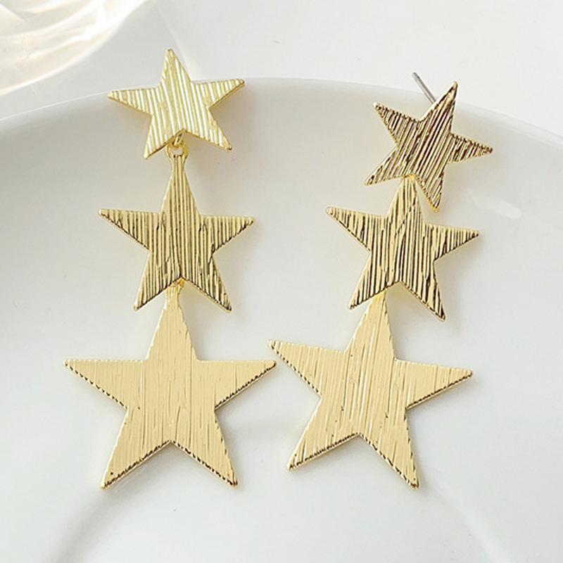 Vintage Long Star Dangle Earrings for Women Trendy Metal Golden copper Color Punk Statement Dangle Earrings Party Zircon