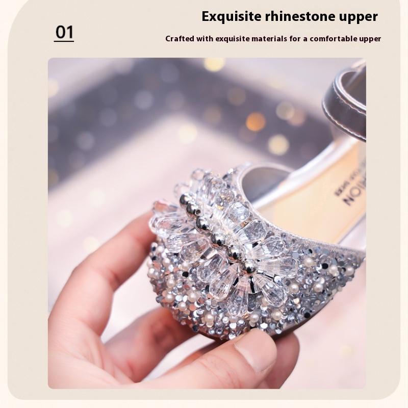 Summer new girls fashion rhinestones sweet and comfortable soft-soled leather shoes