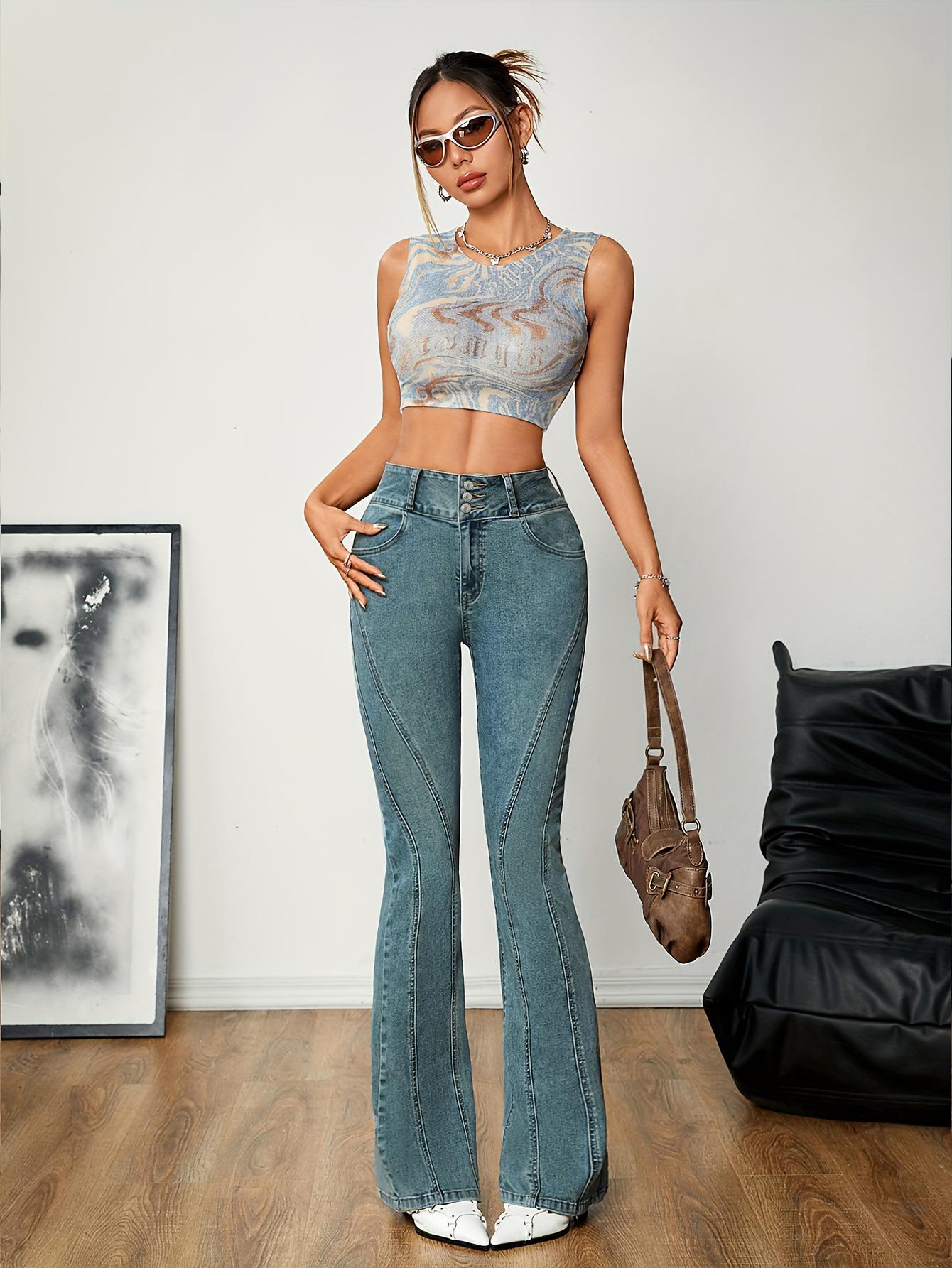 Versatile Popular High-Waisted Plus Size Women s Micro-Flare Jeans 1832 Small