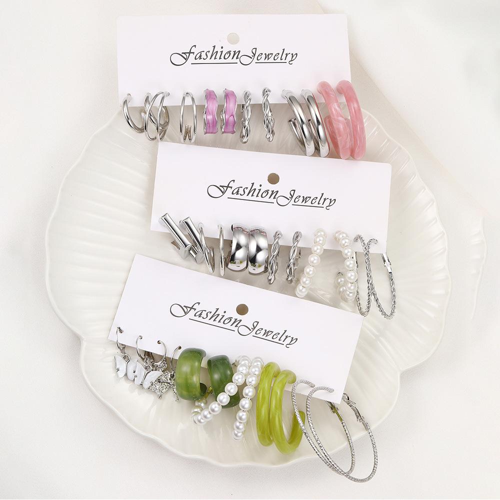36 Pcs Fashion Colorful Earrings Set For Women Green Resin Pearl Gold Color Metal Circle Dangle Earrings 2026 New Jewelry Gifts