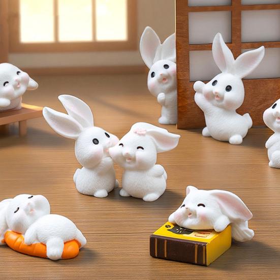 8 Pcs Rabbit Fairy Garden Accessories Mini Resin White Bunny Figurine Miniature Rabbit Animal Figures for Spring Easter Egg Fillers Party Supplies
