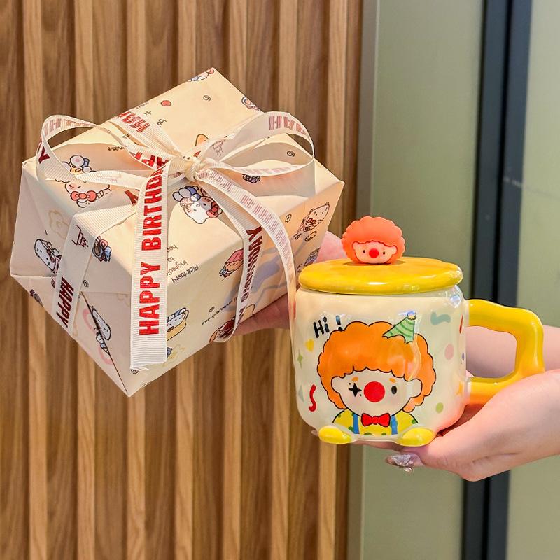 Cute Funny Clown Cup Girl Birthday Gift Couple Ceramic Mug with Lid Spoon Office Breakfast Cup