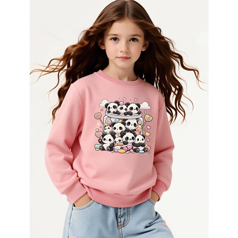 Kids Sweatshirt,Crew Neck Fashion Top, Fun "Cute Panda Candy Jar" Patterned Sweatshirt, for Everyday Casual Wear, for All Kinds of Daily Outfits