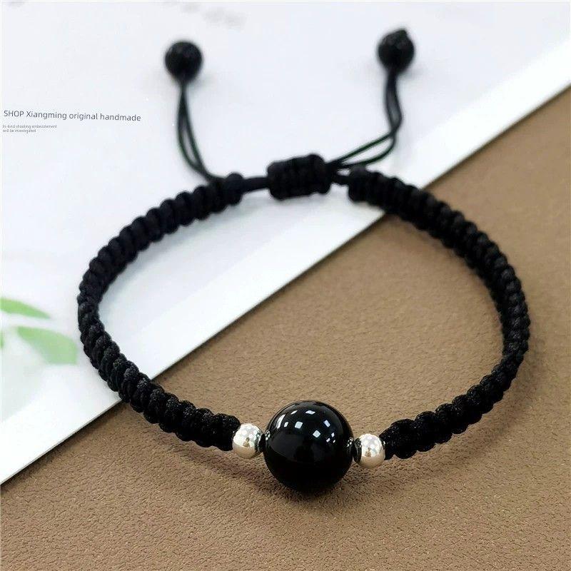 

Клубничный Кварц Обсидиан Агат Кристальный Браслет Год Животного Красный Шнурок-оберег из Плетеной Веревки Материал для DIY Пара Подруги [Own] Obsidian + Black Line 1