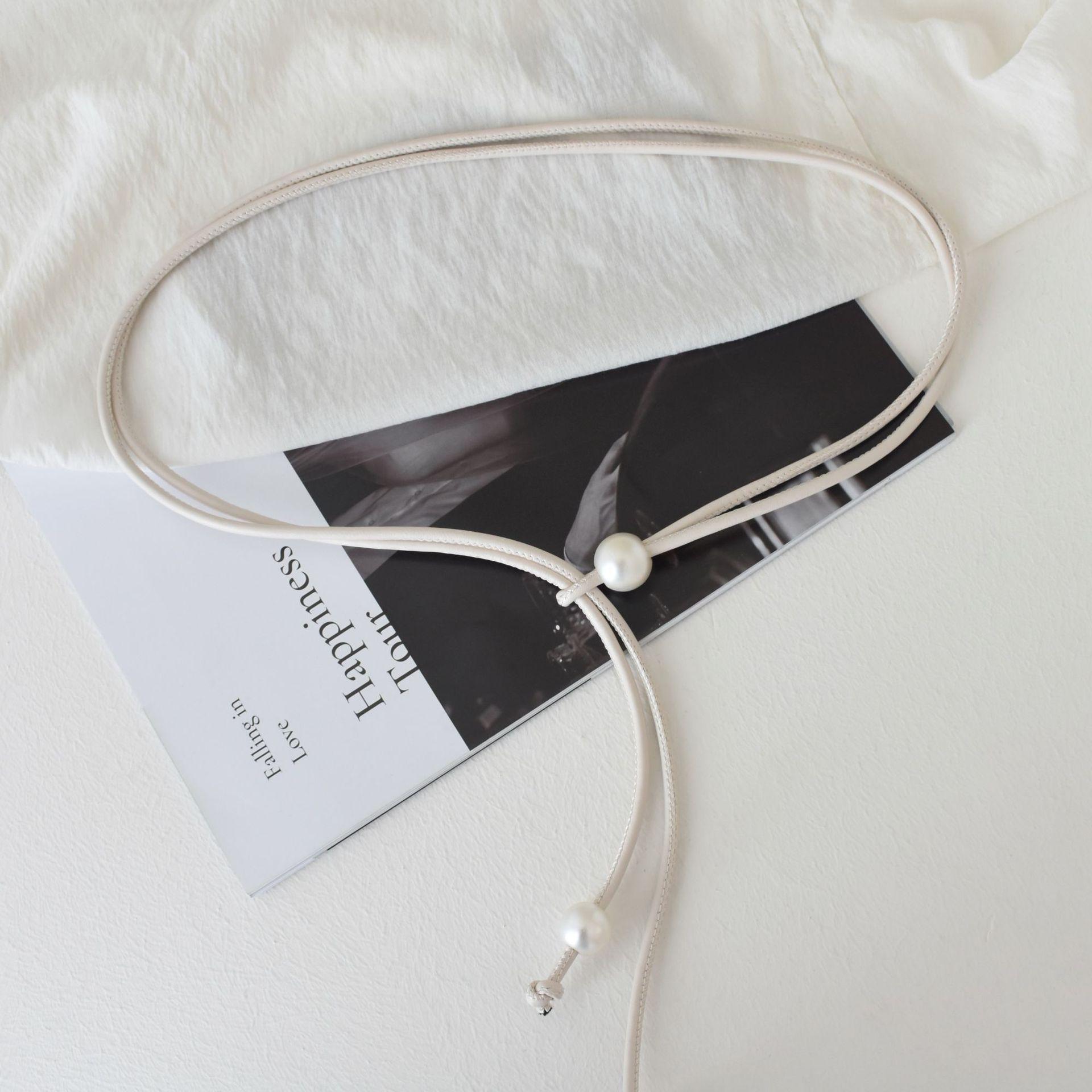 

Классический пояс-кушак из искусственной кожи с жемчугом для женщин, идеально подходящий для повседневной и элегантной одежды Pearl Cream Cord