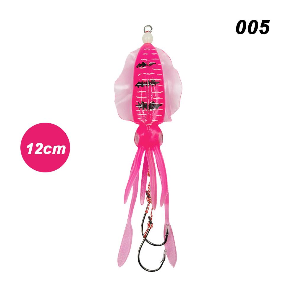 

1 шт. 10/12/15 см Имитация кальмара Приманка с двойным крючком Морская рыбалка Светящаяся поддельная приманка Рыболовные принадлежности 005-12cm