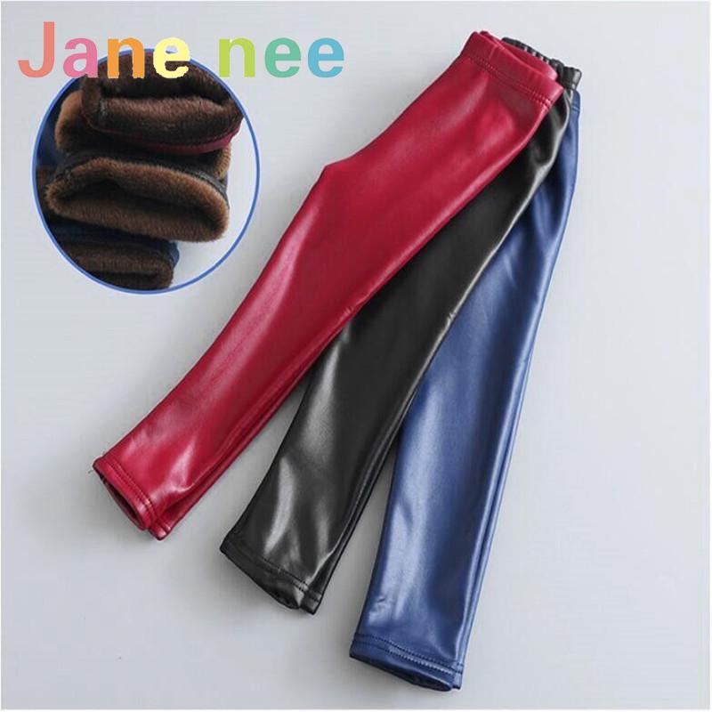 Leggings en Faux cuir Pu pour enfants, pantalons chauds d'hiver pour filles de 2 à 10 ans